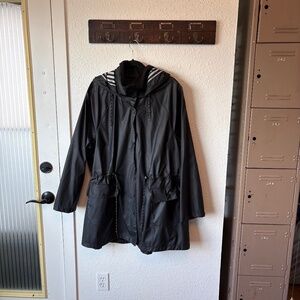 Rain Coat with Black and White Stripe Hood